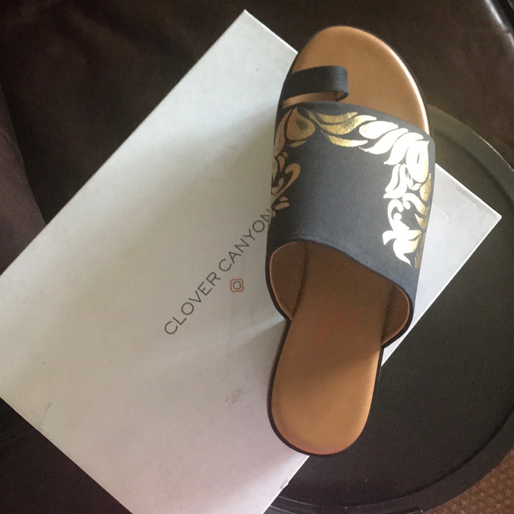 Clover Canyon gold foil slide on platform